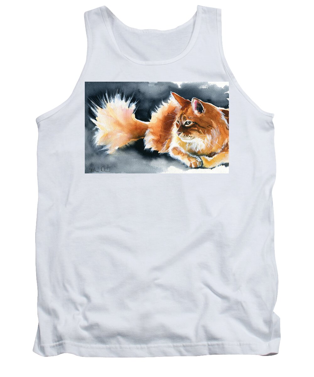 Fluff Tank Top featuring the painting Holy Ginger Fluff - Cat Painting by Dora Hathazi Mendes