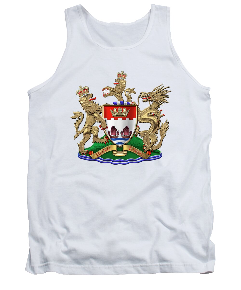 'cities Of The World' Collection By Serge Averbukh Tank Top featuring the digital art Hong Kong - 1959-1997 Coat of Arms over White Leather by Serge Averbukh