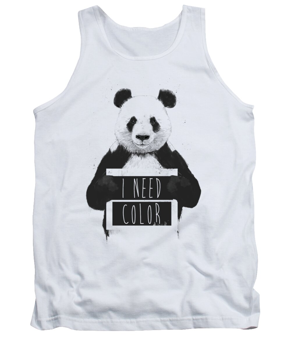 Panda Tank Top featuring the mixed media I need color by Balazs Solti