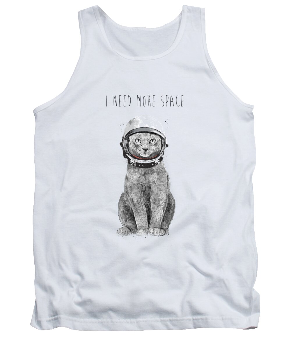 Cat Tank Top featuring the drawing I need more space by Balazs Solti