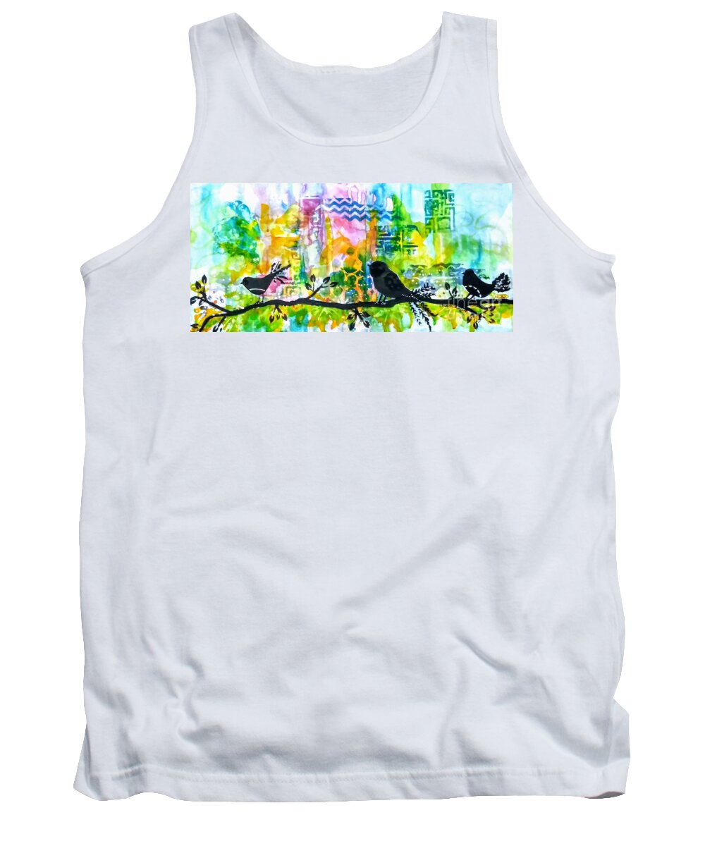 Watercolor Tank Top featuring the painting Imagine All Those People by Chrisann Ellis