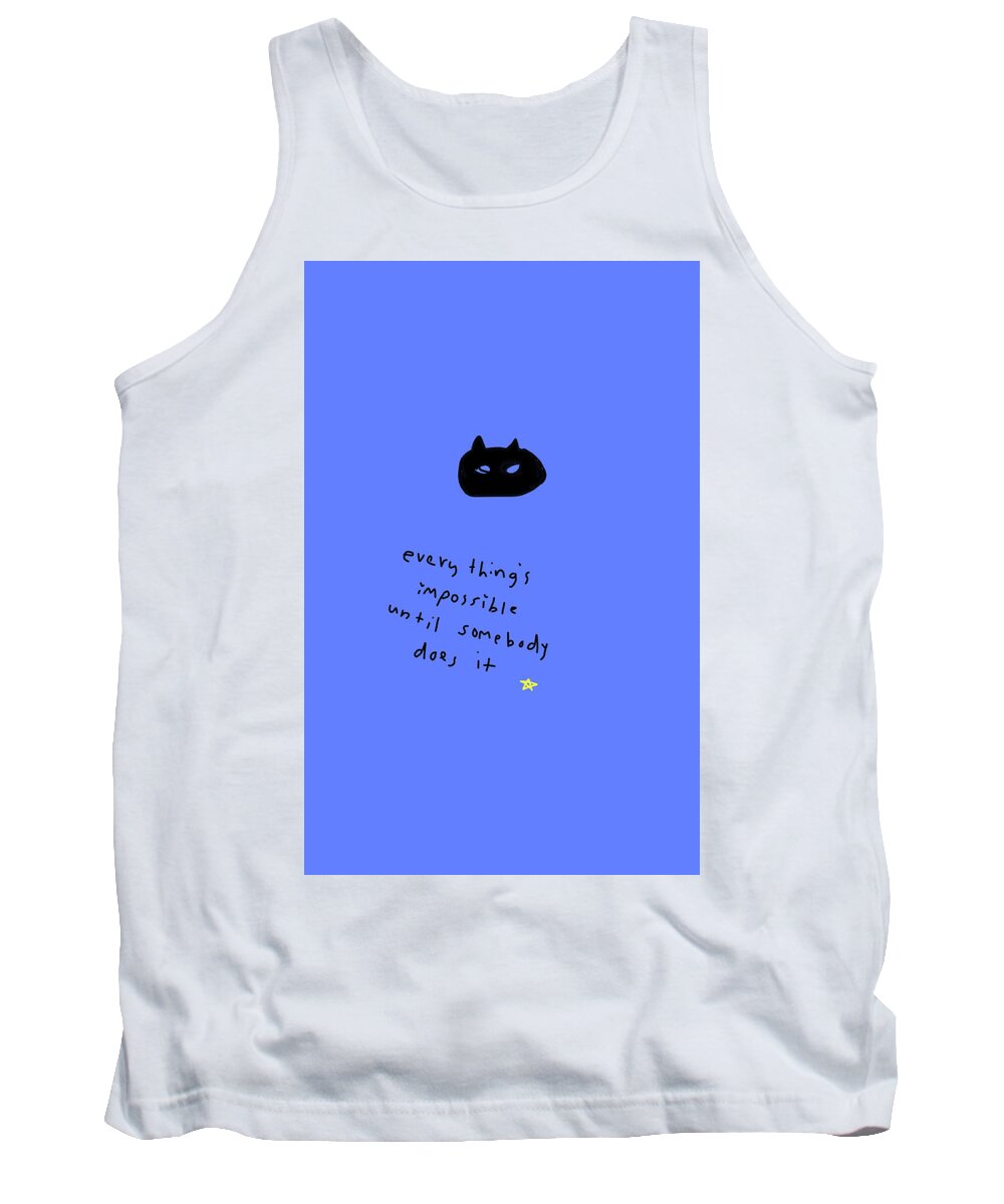 Blue Tank Top featuring the drawing Inspirational Batman by Ashley Rice