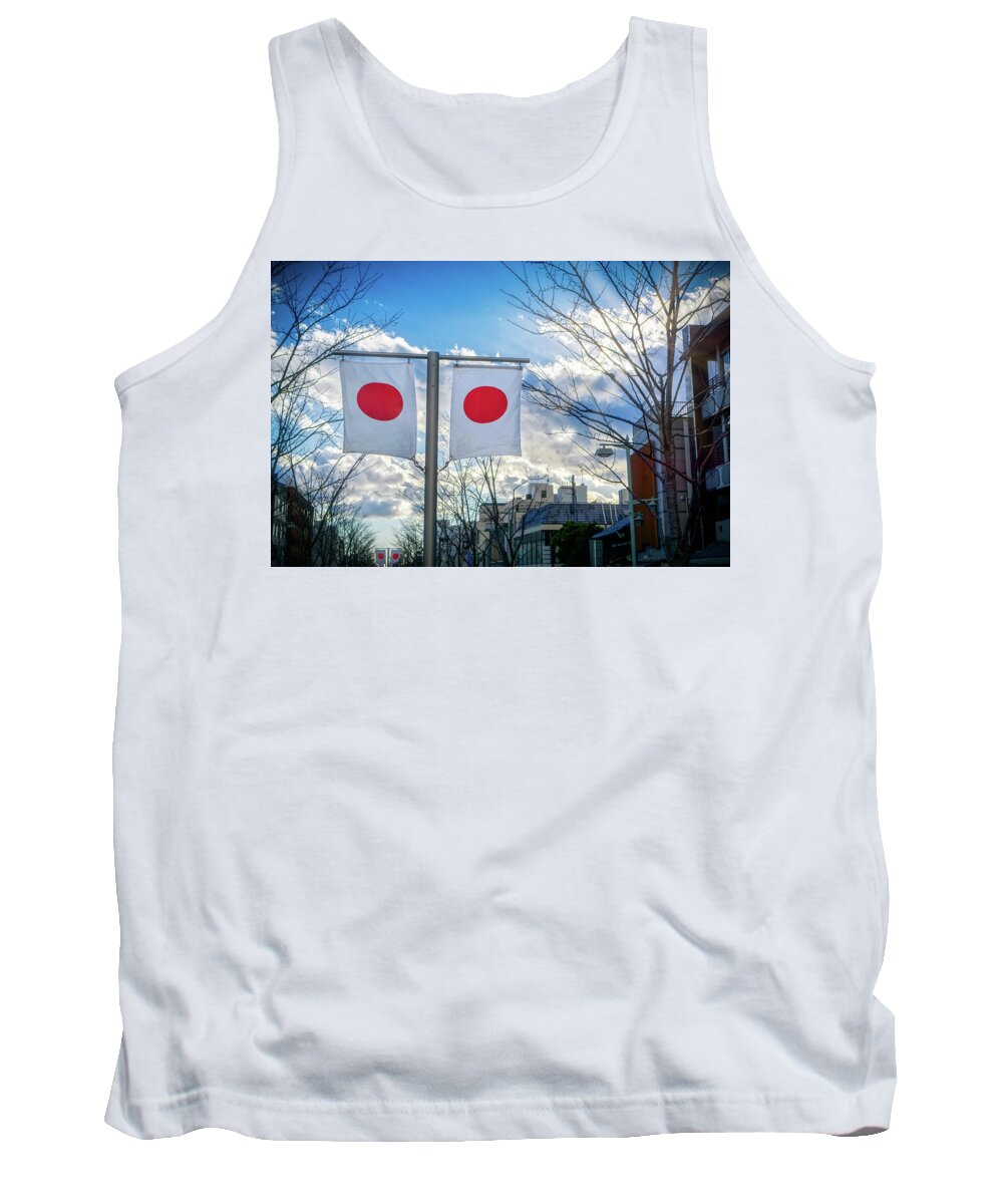 Buildings Tank Top featuring the photograph Japanese Flag 1 by Bill Chizek