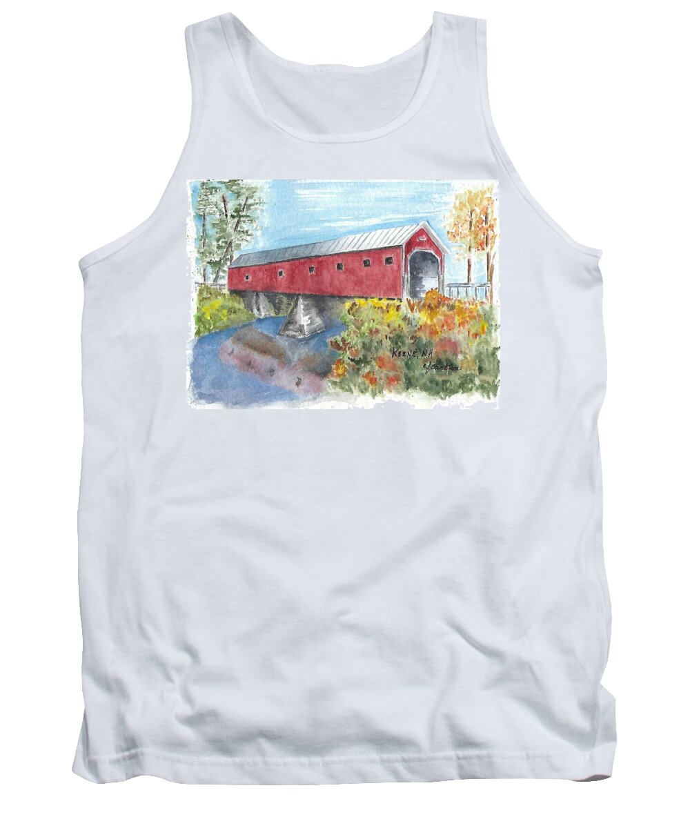 Covered Bridge Tank Top featuring the painting Keene, NH Covered Bridge by Claudette Carlton