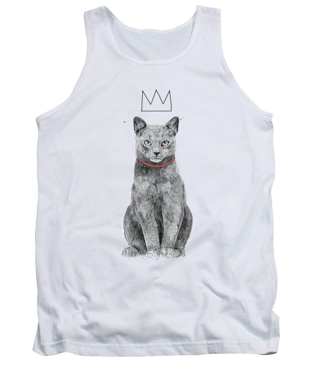 Cat Tank Top featuring the mixed media King Of Everything by Balazs Solti