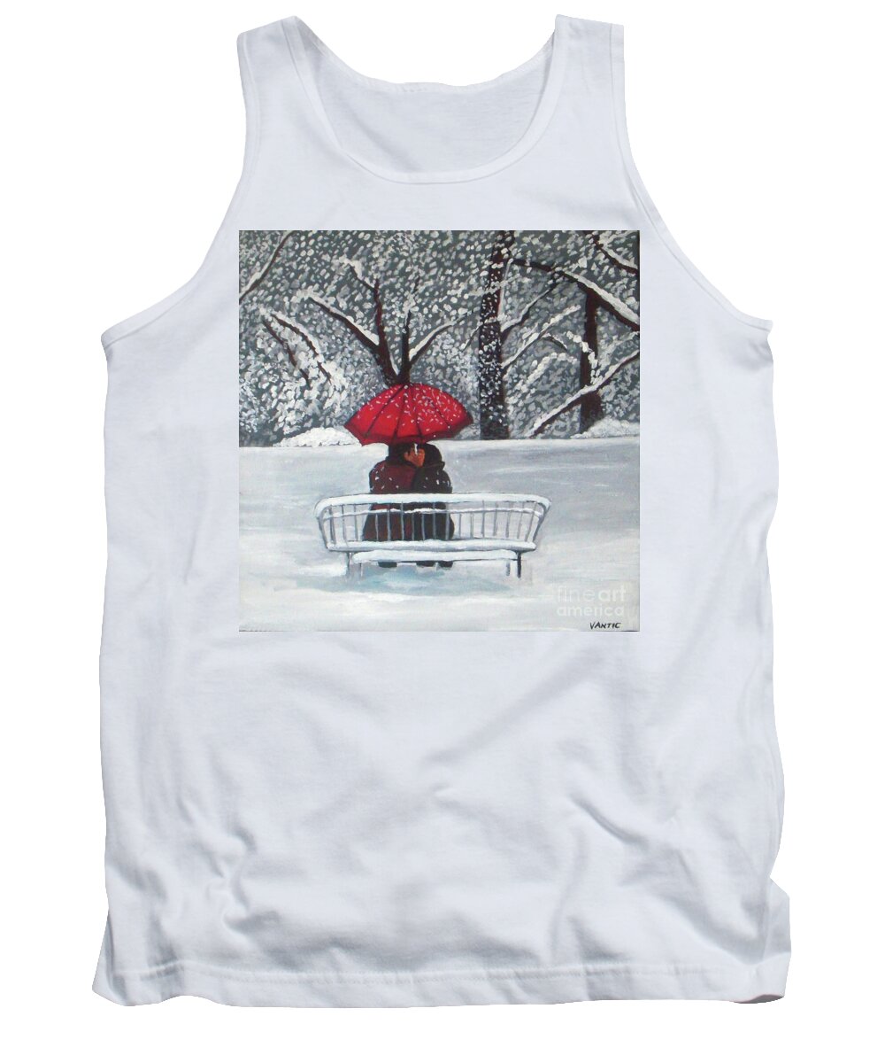 Kiss Tank Top featuring the painting Kisses under umbrella by Vesna Antic