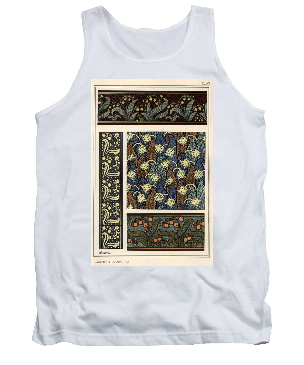 1897 Tank Top featuring the drawing Lily in patterns for borders, ceramic tiles and stained glass. Lithograph by A. Poidevin. by Album