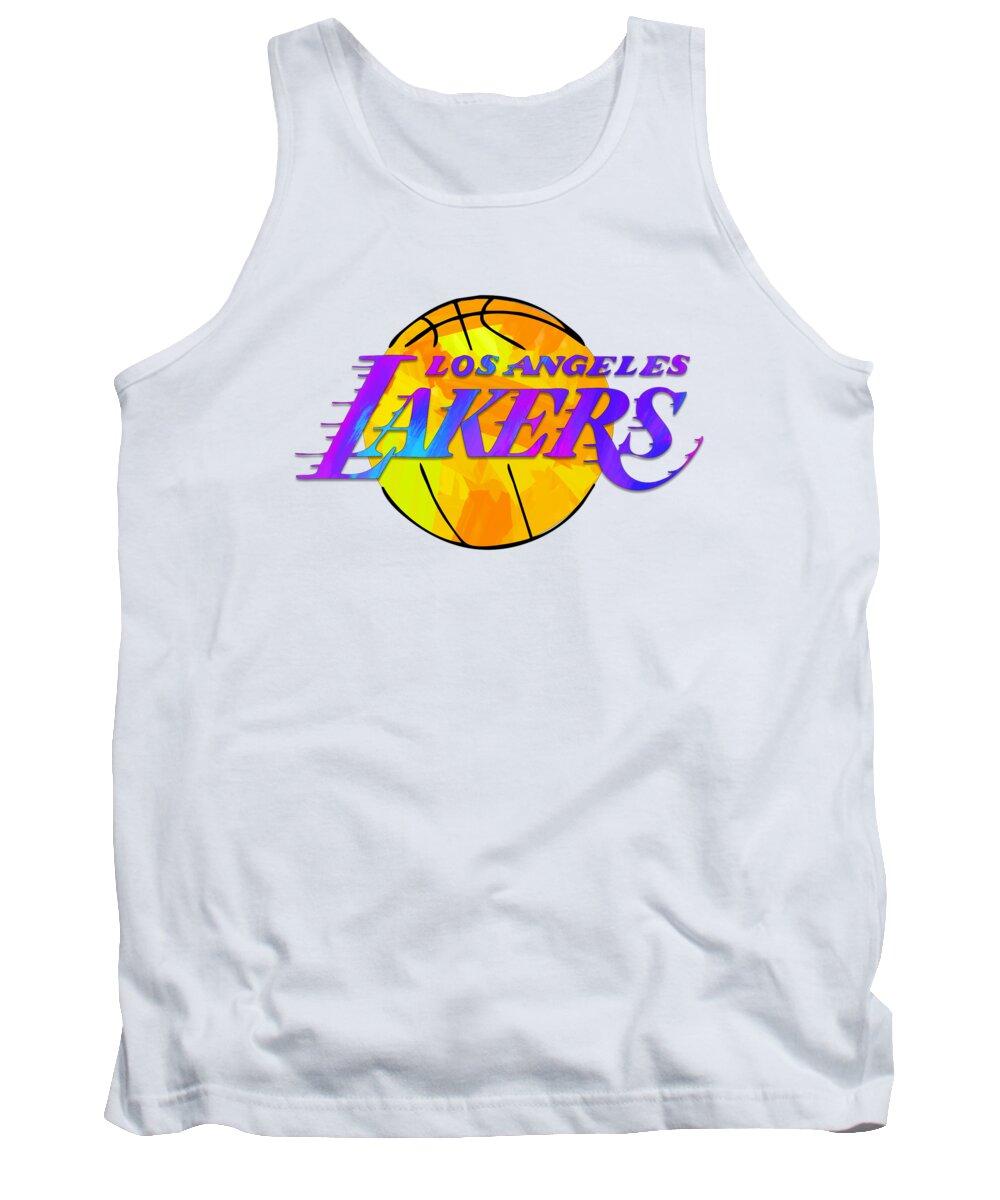 Los Angeles Lakers Tank Top featuring the digital art Los Angeles Lakers Paint Design by Ricky Barnard