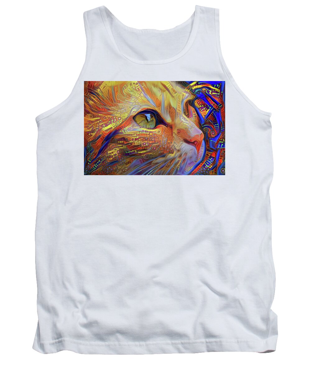 Cat Tank Top featuring the digital art Max the Ginger Cat by Peggy Collins