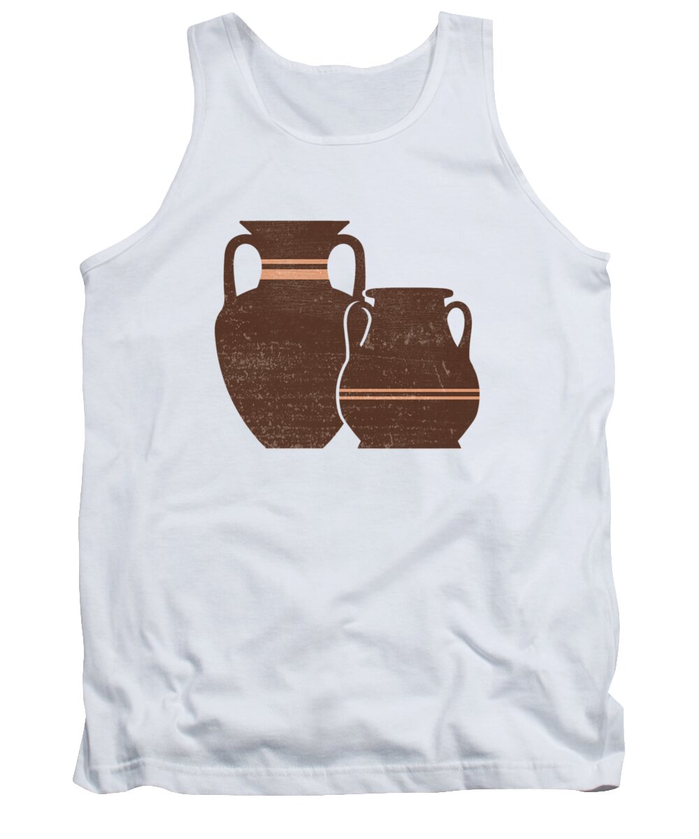 Abstract Tank Top featuring the mixed media Minimal Abstract Greek Pots 21 - Amphorae - Terracotta Series - Modern, Contemporary Print - Brown by Studio Grafiikka