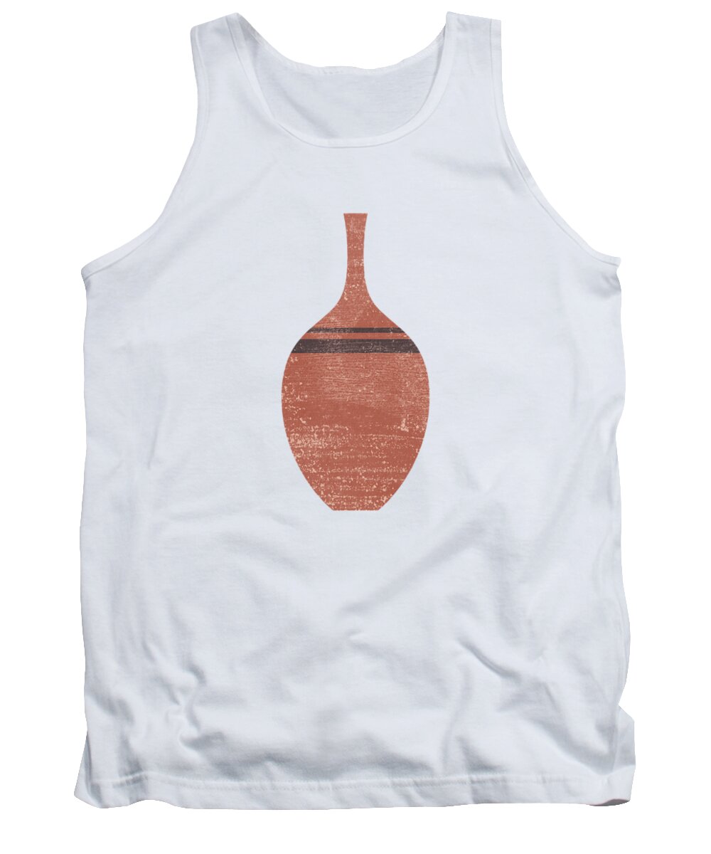 Abstract Tank Top featuring the mixed media Minimal Abstract Greek Vase 6 - Alabastron - Terracotta Series - Modern, Contemporary Print - Brown by Studio Grafiikka