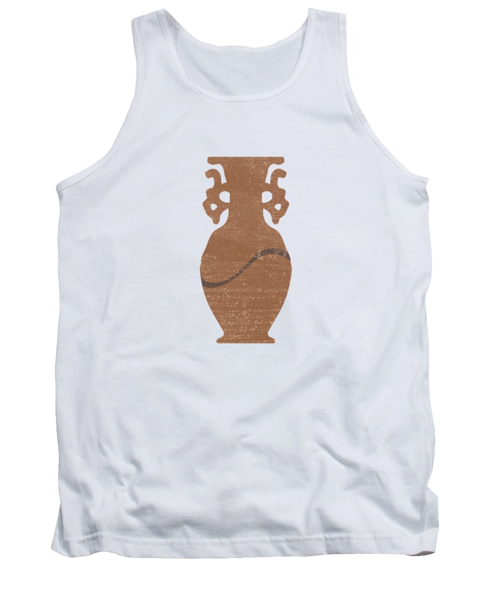 Abstract Tank Top featuring the mixed media Minimal Abstract Greek Vase 8 - Krater - Terracotta Series - Modern, Contemporary Print - Sepia by Studio Grafiikka