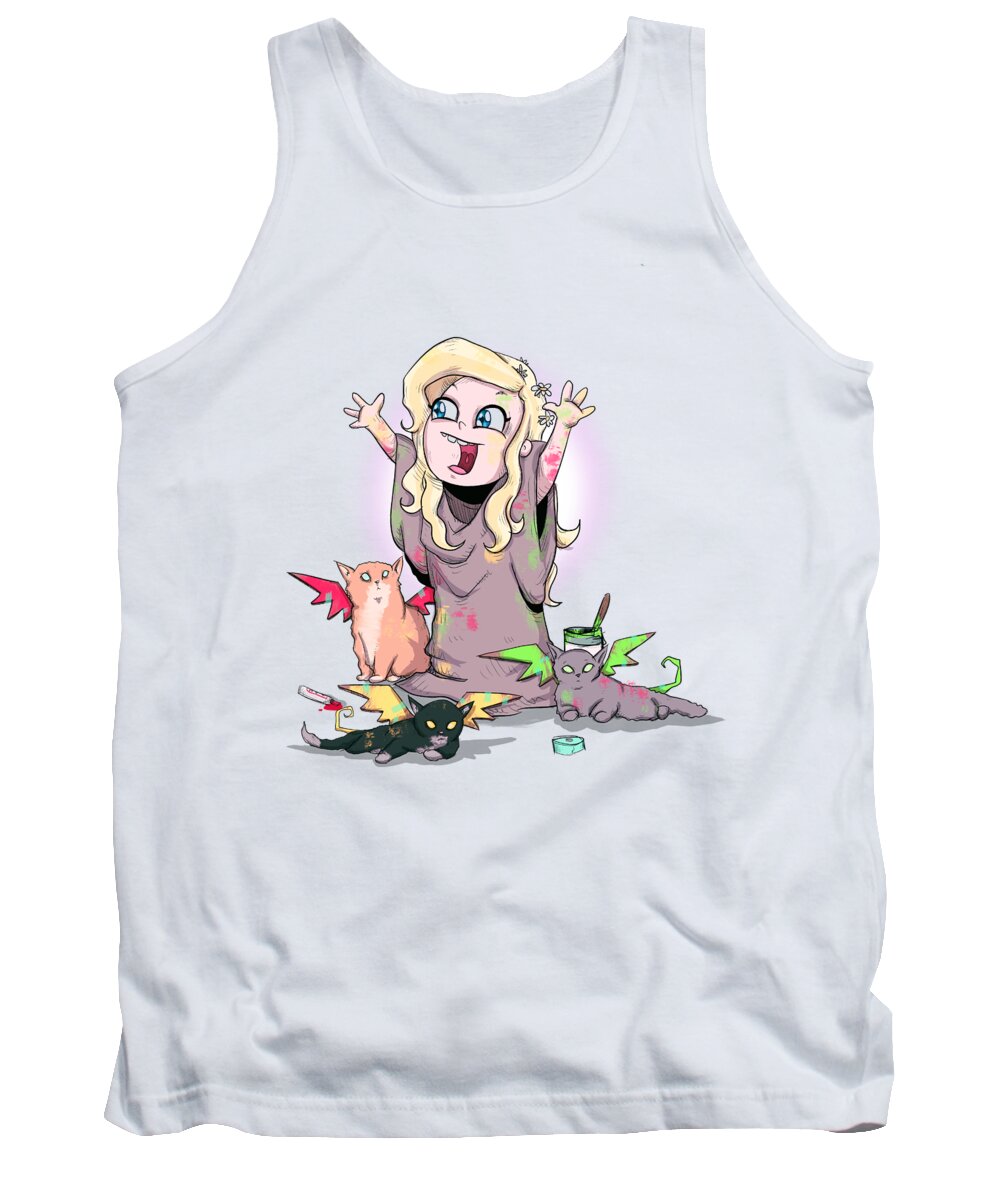 Mother Of Kittens Tank Top featuring the drawing Mother of Kittens by Ludwig Van Bacon
