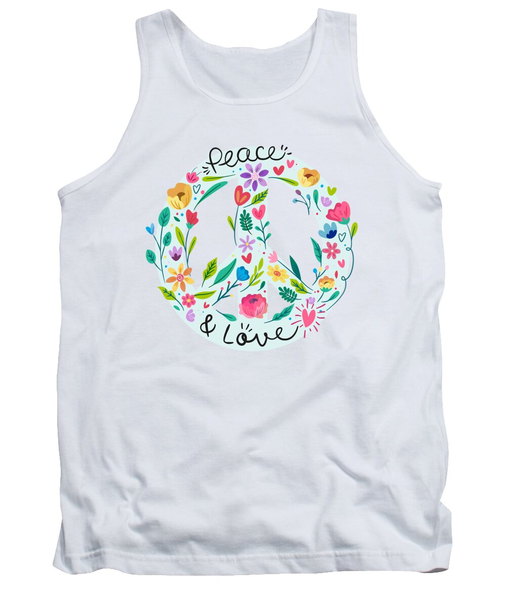 Painting Tank Top featuring the painting Peace And Love Floral Sign by Little Bunny Sunshine