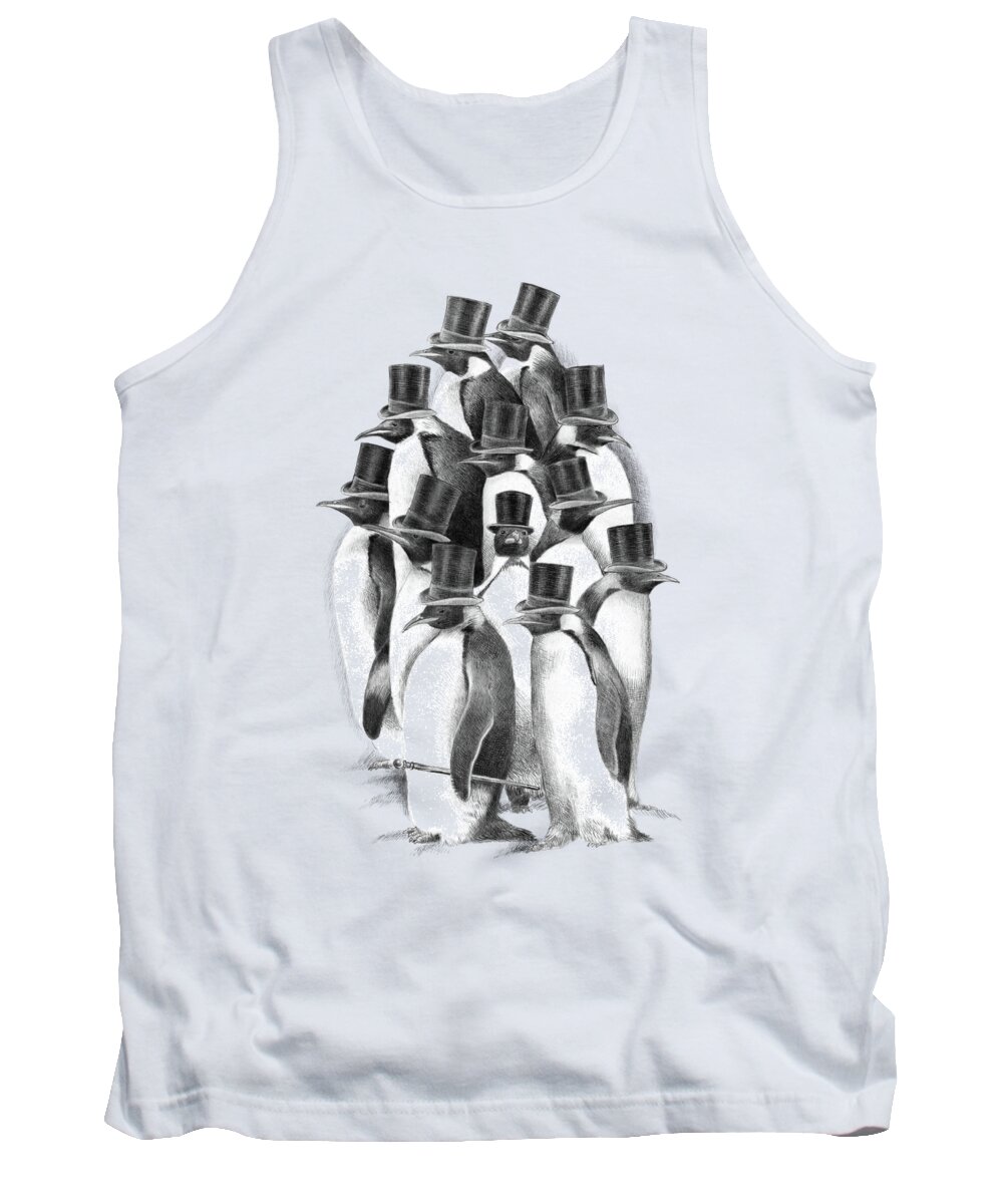 Penguin Tank Top featuring the drawing Penguin Party by Eric Fan
