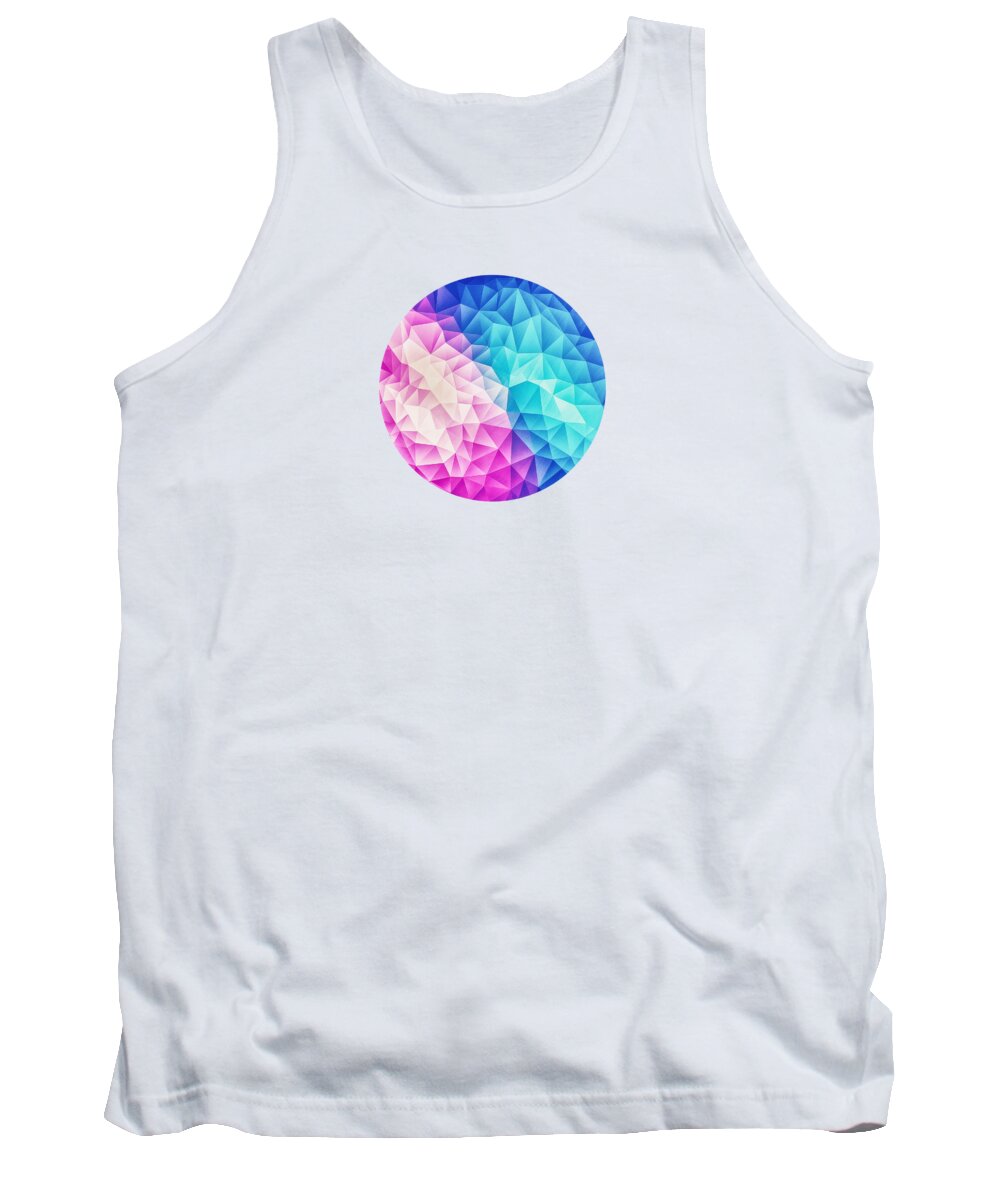 Colorful Tank Top featuring the digital art Pink Ice Blue Abstract Polygon Crystal Cubism Low Poly Triangle Design by Philipp Rietz
