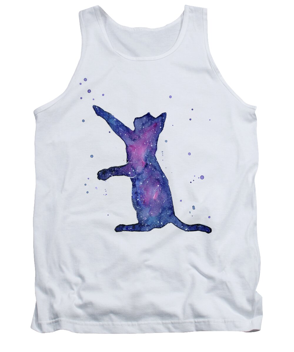 Space Tank Top featuring the painting Playful Galactic Cat by Olga Shvartsur