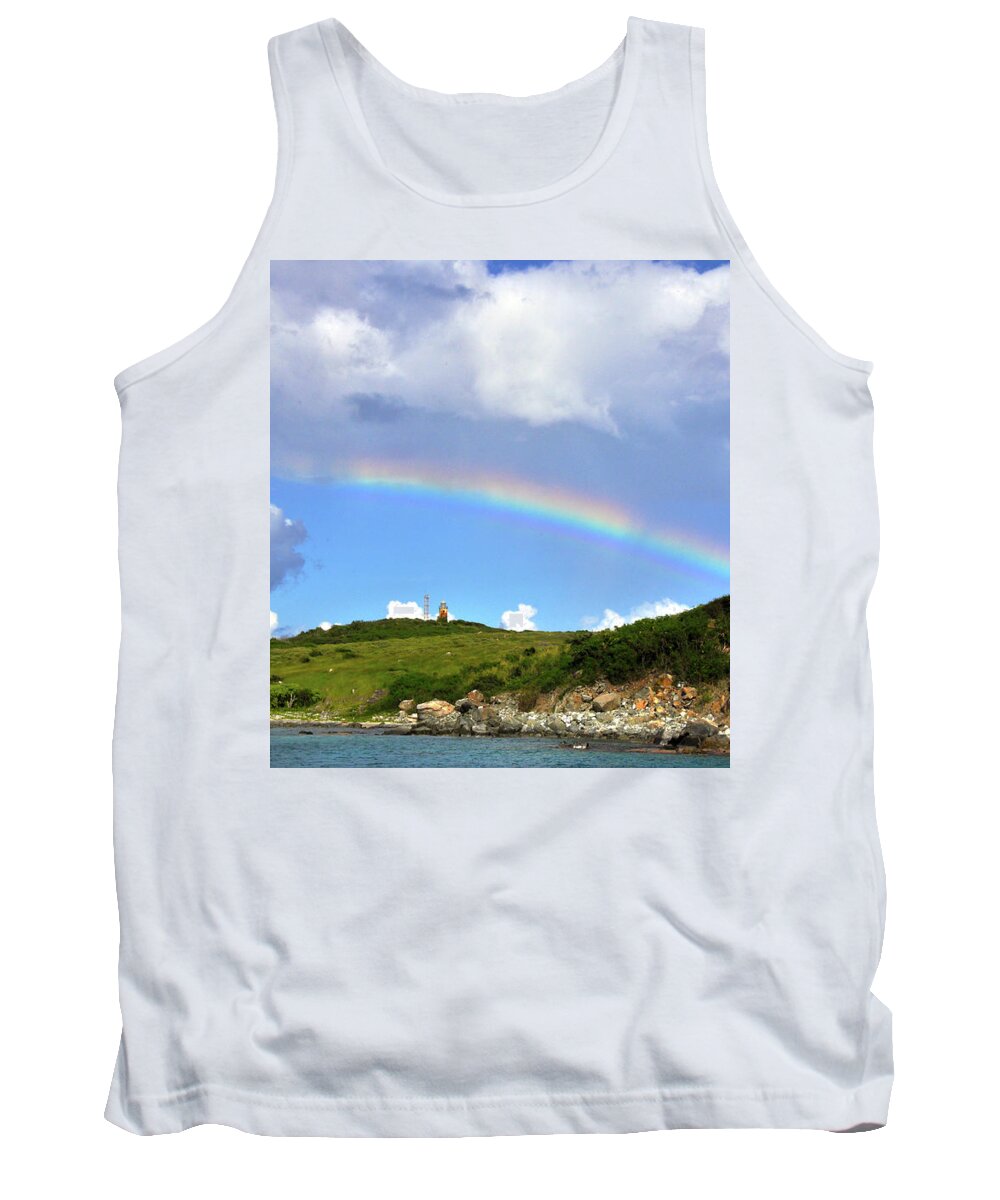 Rainbow Tank Top featuring the photograph Rainbow over Buck Island Lighthouse by Climate Change VI - Sales