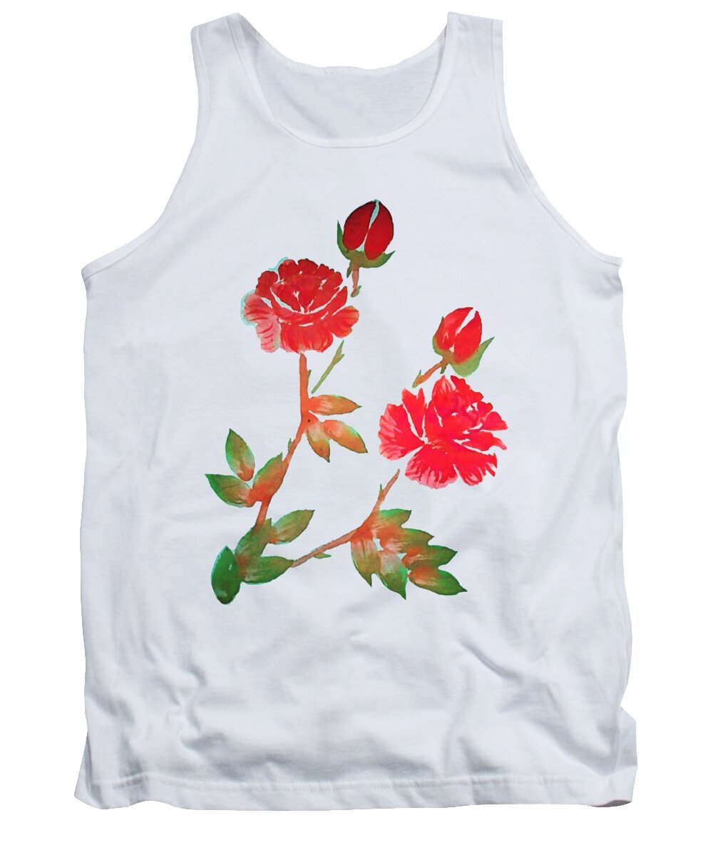 Red Tank Top featuring the painting Red Rose Watercolor Transparent Background by Delynn Addams