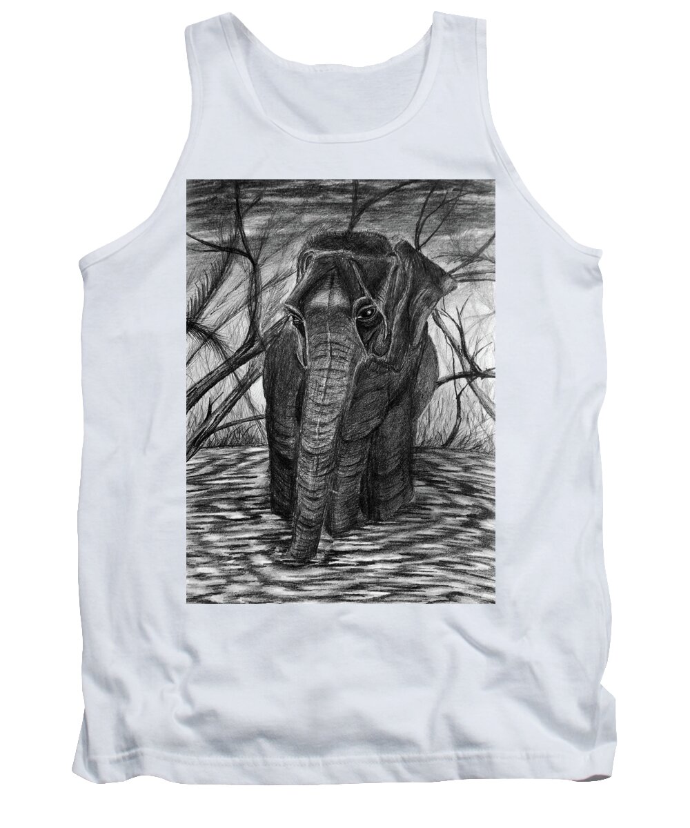  Beautiful Tank Top featuring the drawing Sadness In The Jungle by Medea Ioseliani