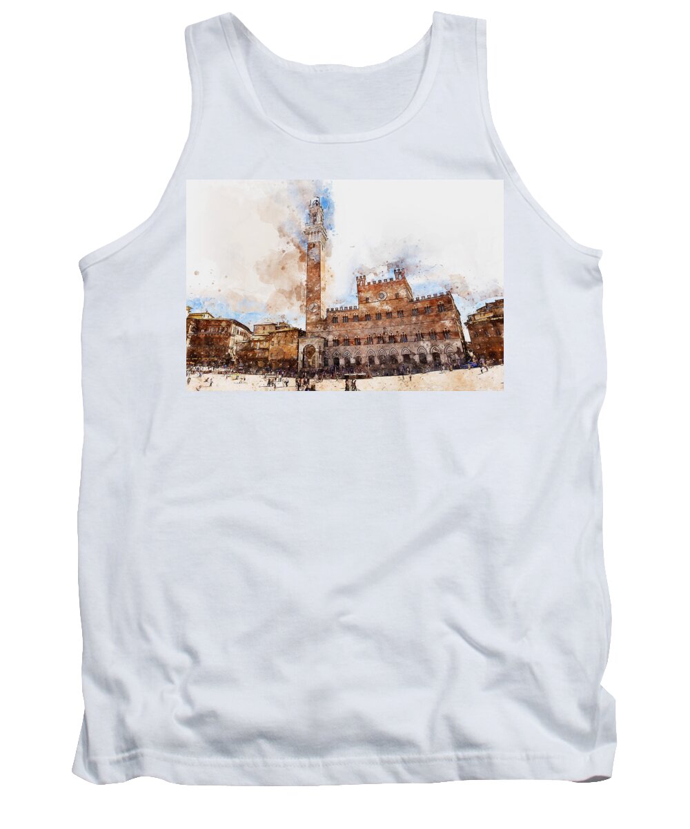 Siena Tank Top featuring the painting Siena, Piazza del Campo - 01 by AM FineArtPrints