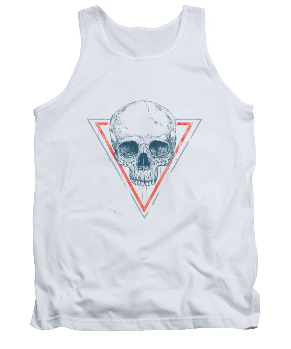 Skull Tank Top featuring the drawing Skull in triangles by Balazs Solti