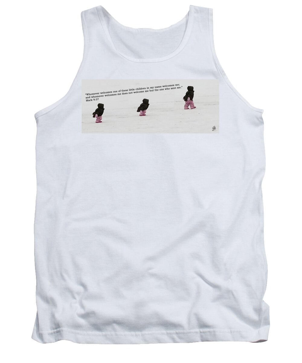 Bible Verse Tank Top featuring the photograph Snow Frolicking with Verse by Ginger Repke