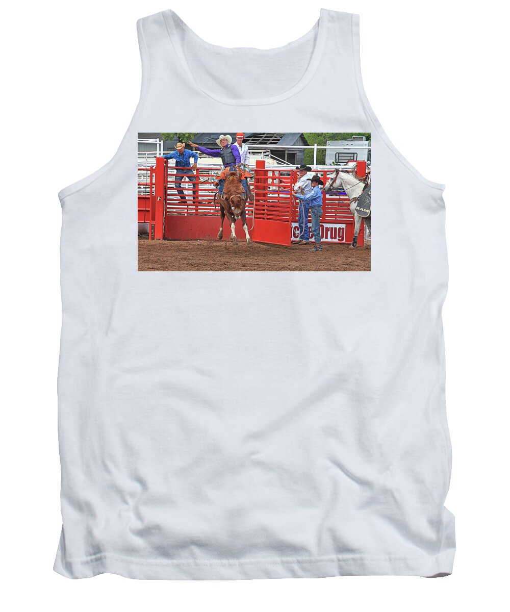Rodeo Tank Top featuring the photograph Stay in the Saddle Cowboy by Toni Hopper