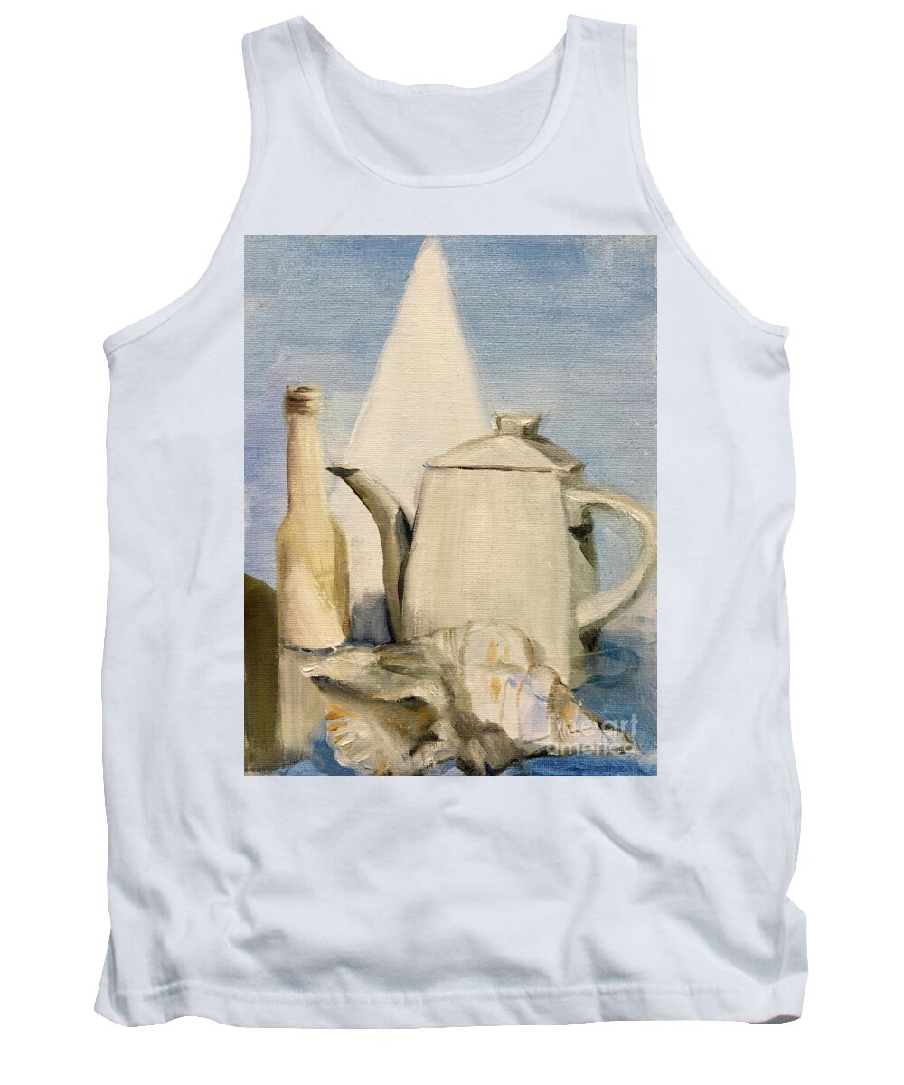 Still Life Tank Top featuring the painting Still Life of Pottery in White by Greta Corens