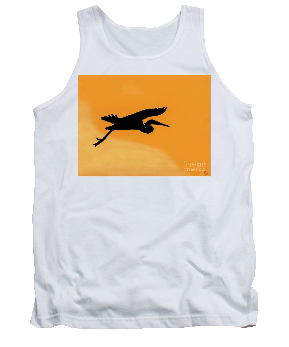 Heron Tank Top featuring the drawing Sunset Flight by D Hackett
