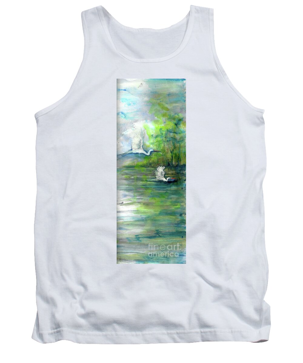 #creativemother Tank Top featuring the painting Swamp Bird Flock R by Francelle Theriot