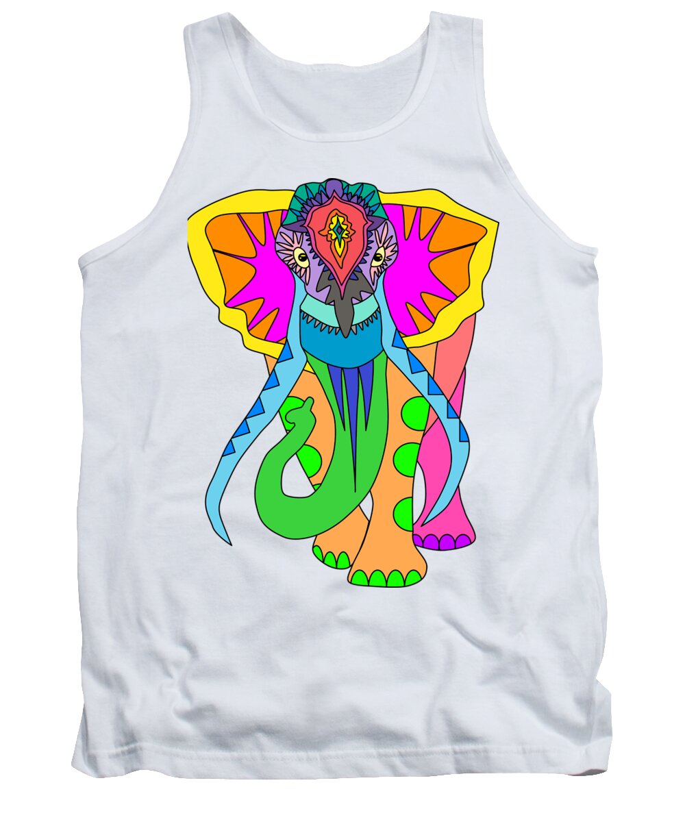 Colorful Tank Top featuring the digital art The colorful elephant by Patricia Piotrak