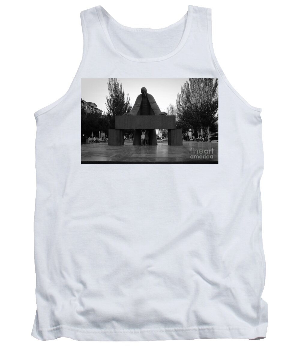 Children Tank Top featuring the photograph The girls under the monument - black and white by Yavor Mihaylov