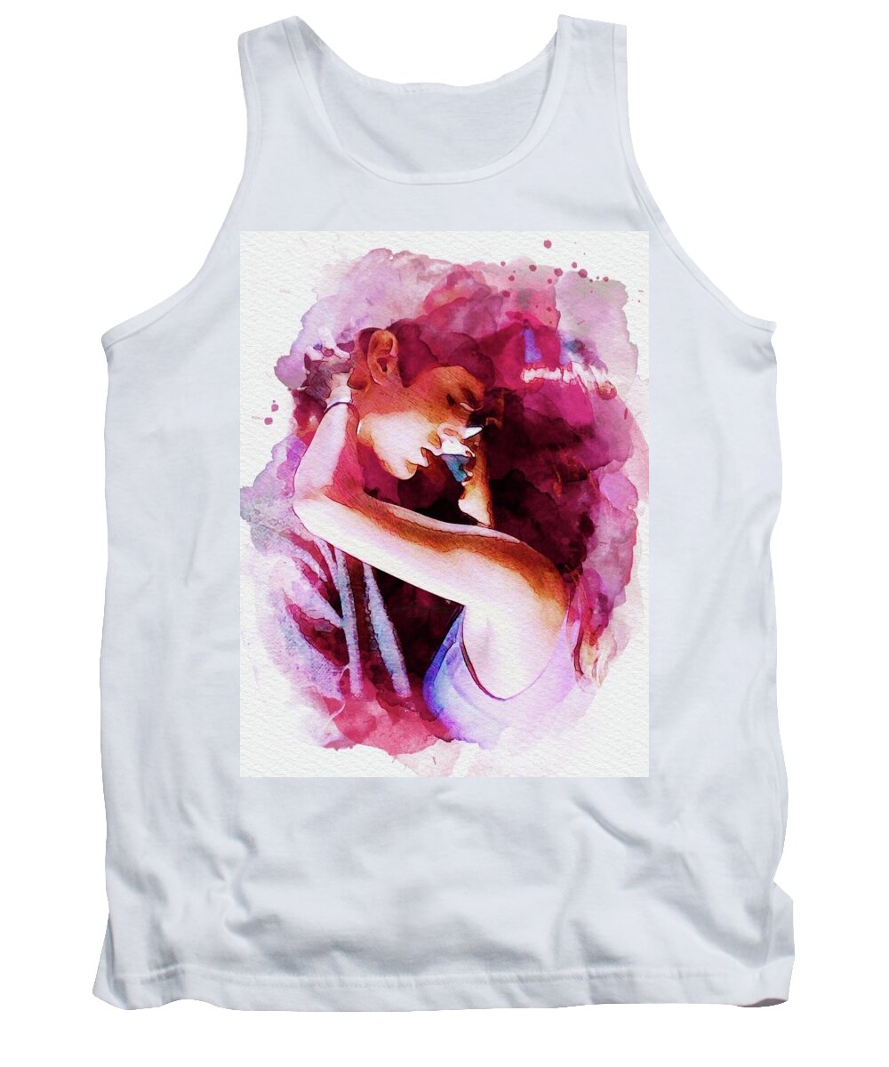 Kiss Tank Top featuring the mixed media The Kiss by Shehan Wicks