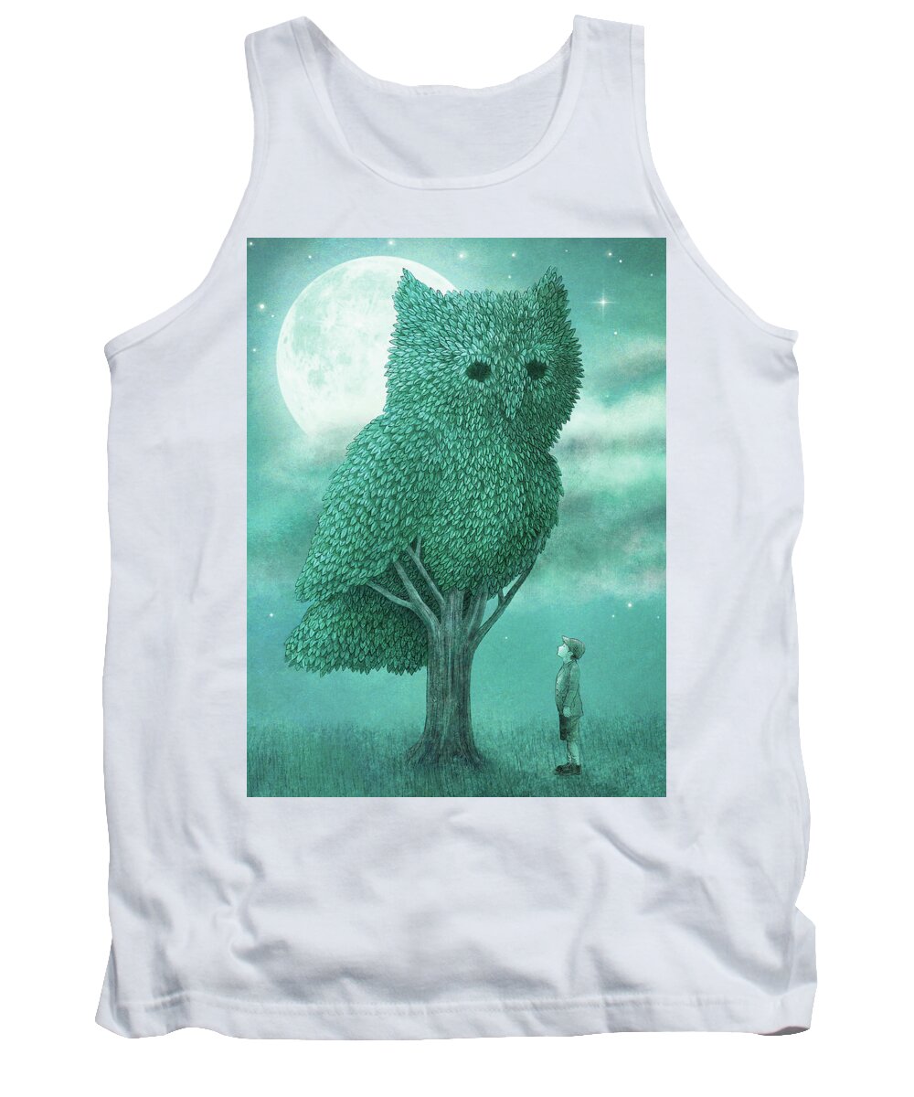 Owl Tank Top featuring the drawing The Night Gardener by Eric Fan