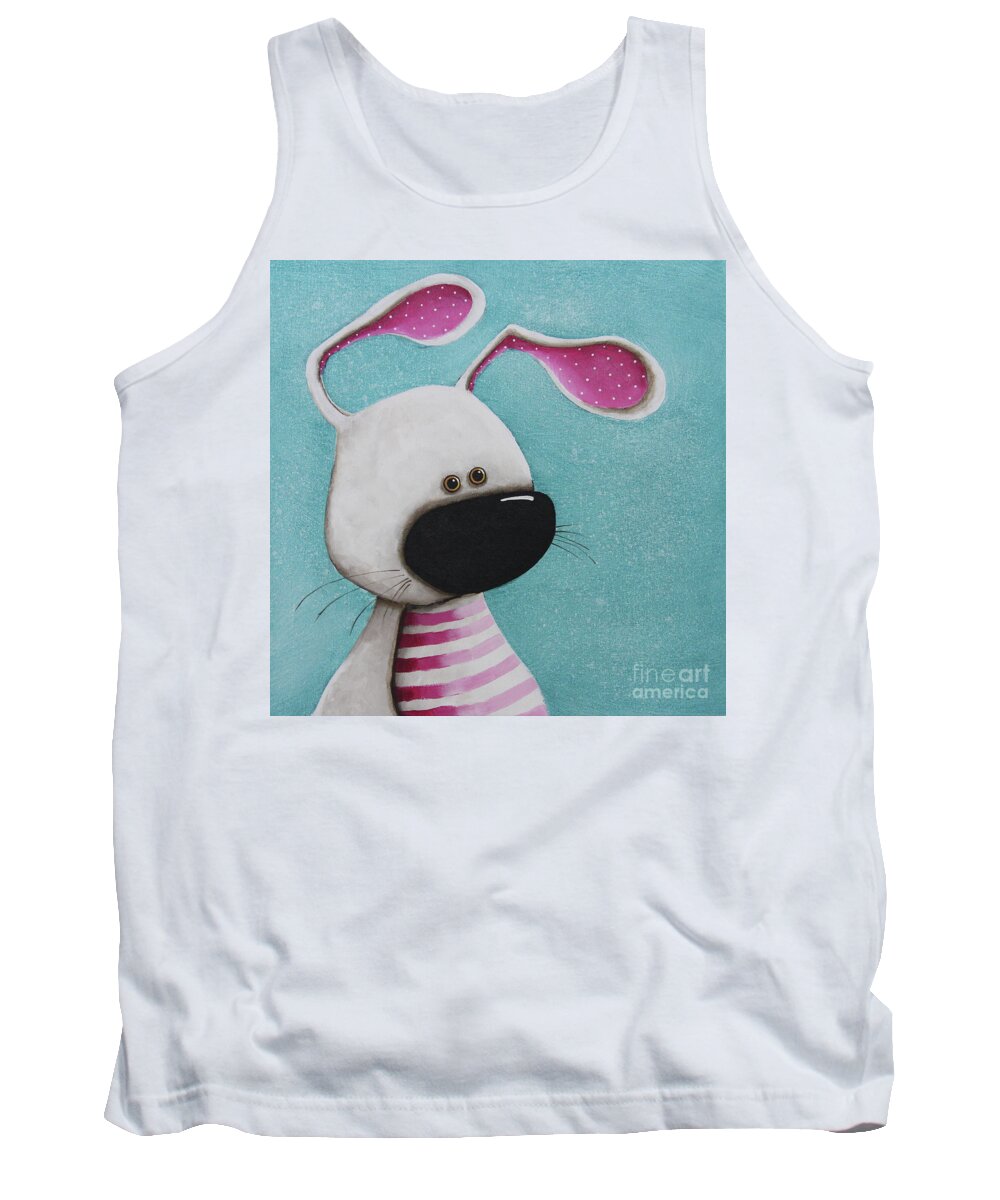 White Rabbit Tank Top featuring the painting The Pink Bunny by Lucia Stewart