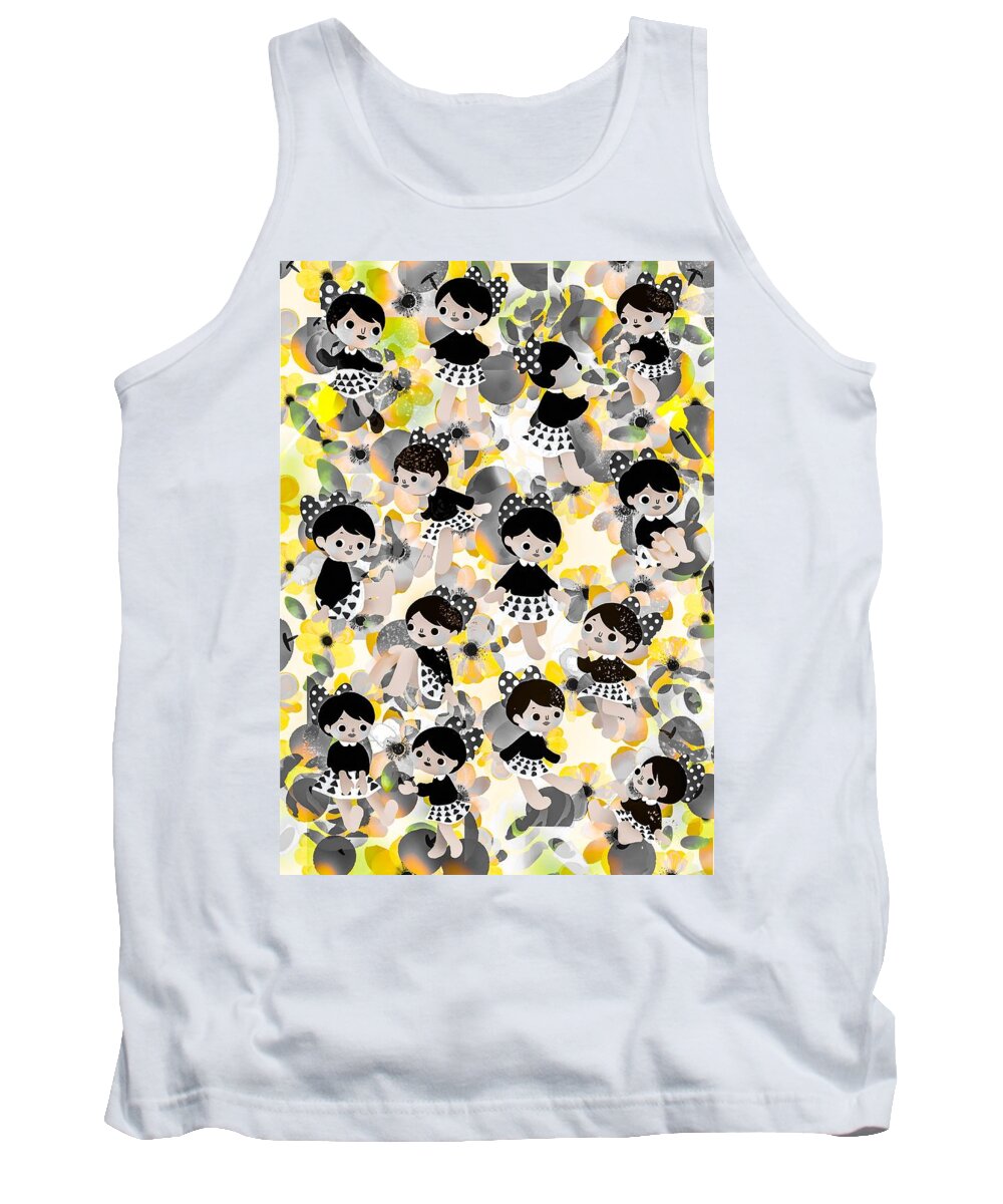 Flower Tank Top featuring the digital art The Wonderful Flower World by Apple and Yellow flower by Elena Fujimoto