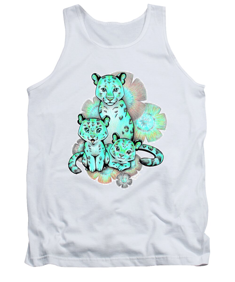 Leopards Tank Top featuring the drawing Turquoise Leopards by Sipporah Art and Illustration