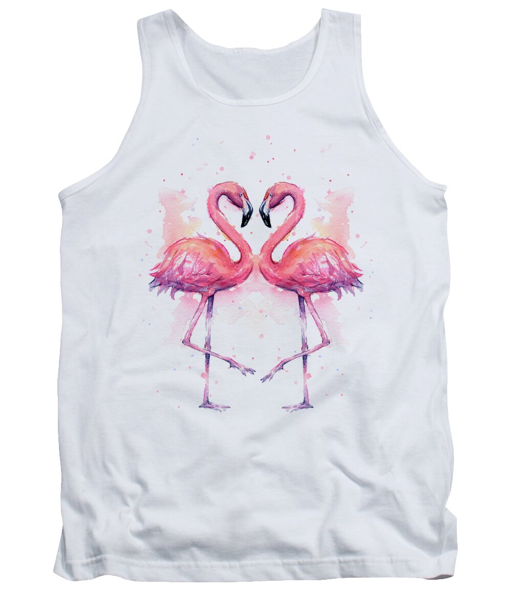 Flamingo Tank Top featuring the painting Two Flamingos In Love Watercolor by Olga Shvartsur