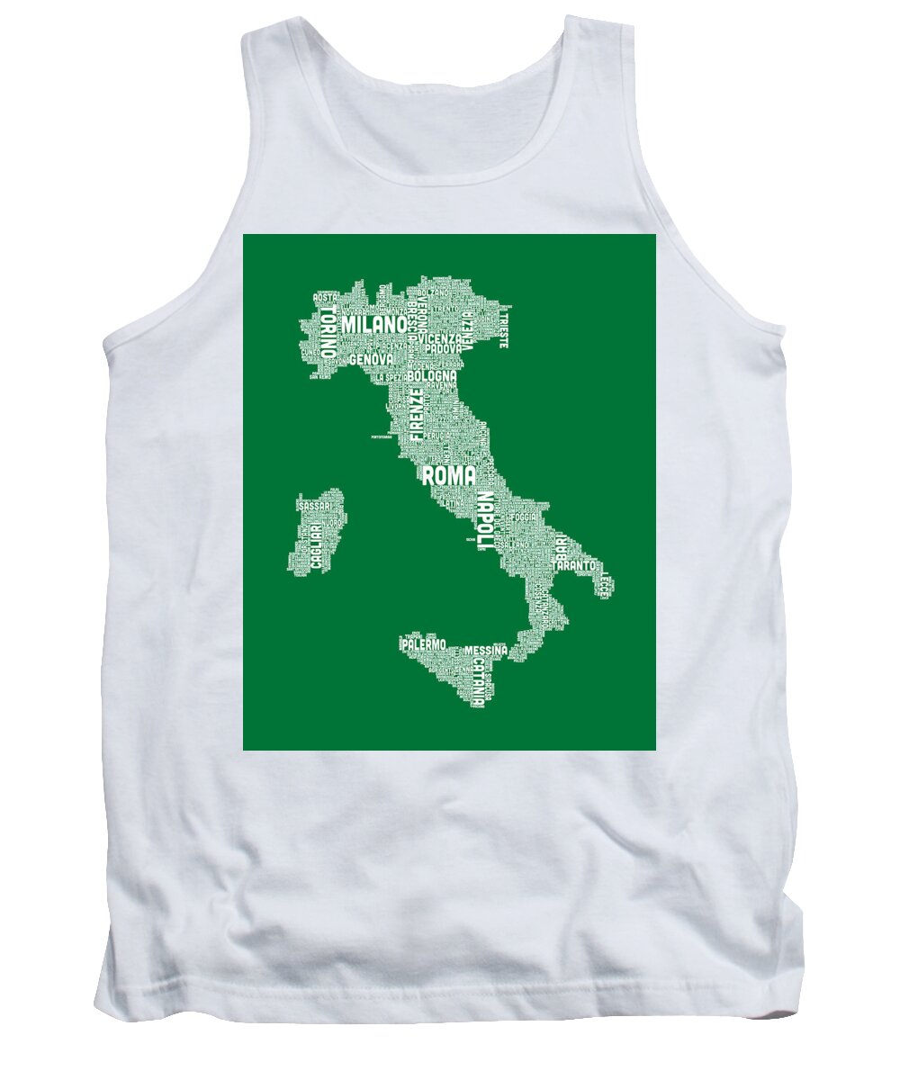 Italy Map Tank Top featuring the digital art Typography Text Map of Italy Map by Michael Tompsett