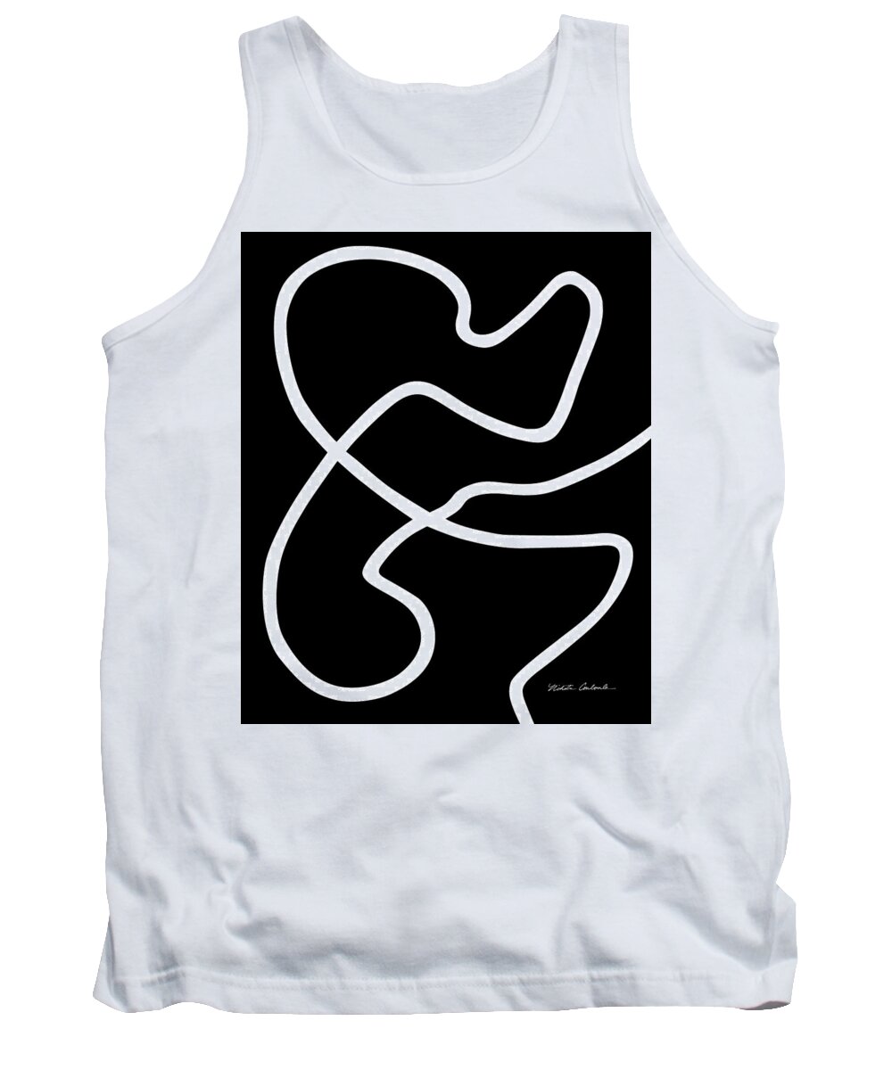 Nikita Coulombe Tank Top featuring the painting Untitled IX white line on black background by Nikita Coulombe