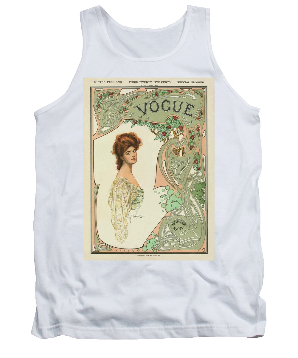 #new2022vogue Tank Top featuring the painting Vintage Vogue Cover Of A Woman And Tree by C F Freeman