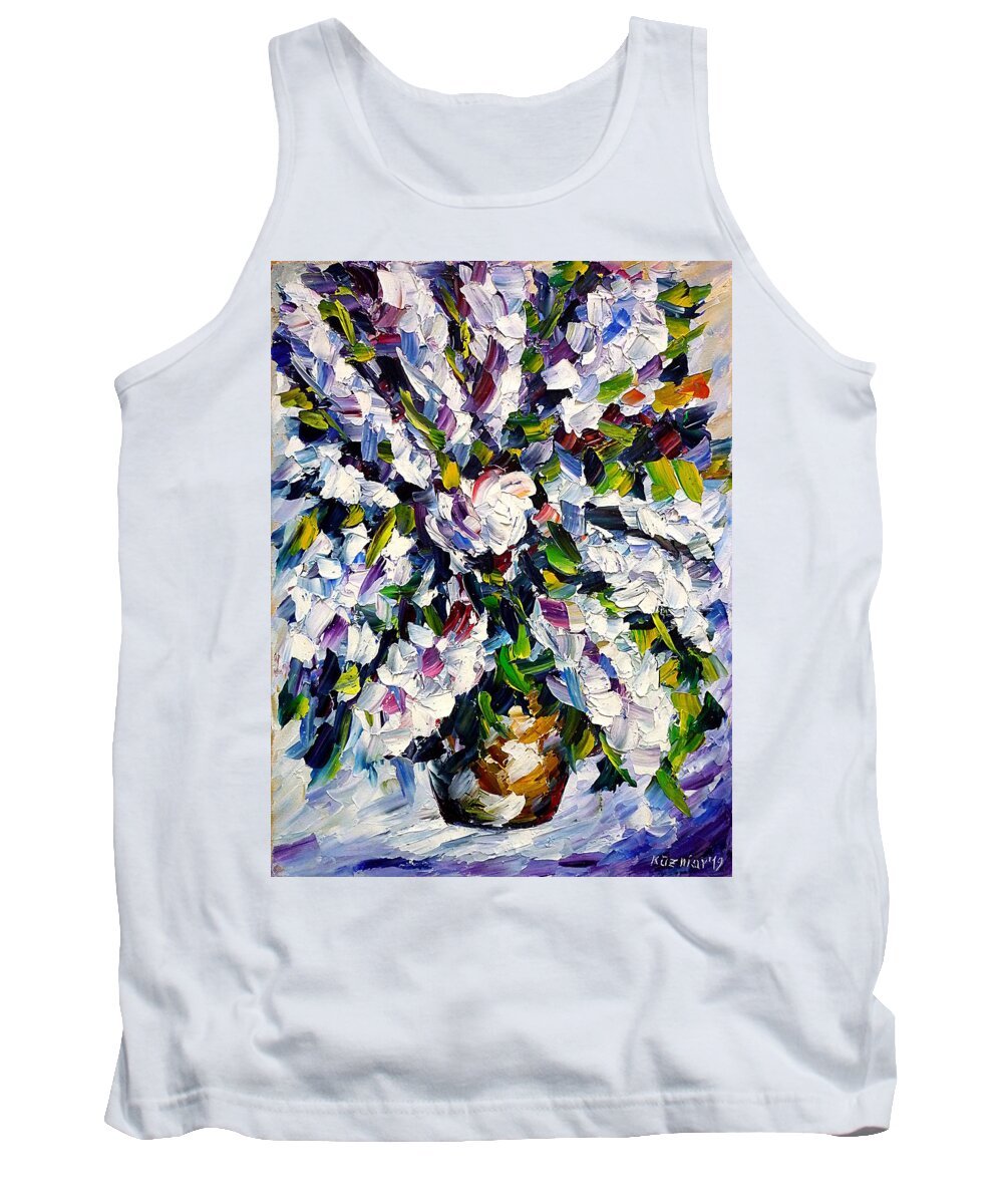 Lilac Painting Tank Top featuring the painting White Lilac by Mirek Kuzniar