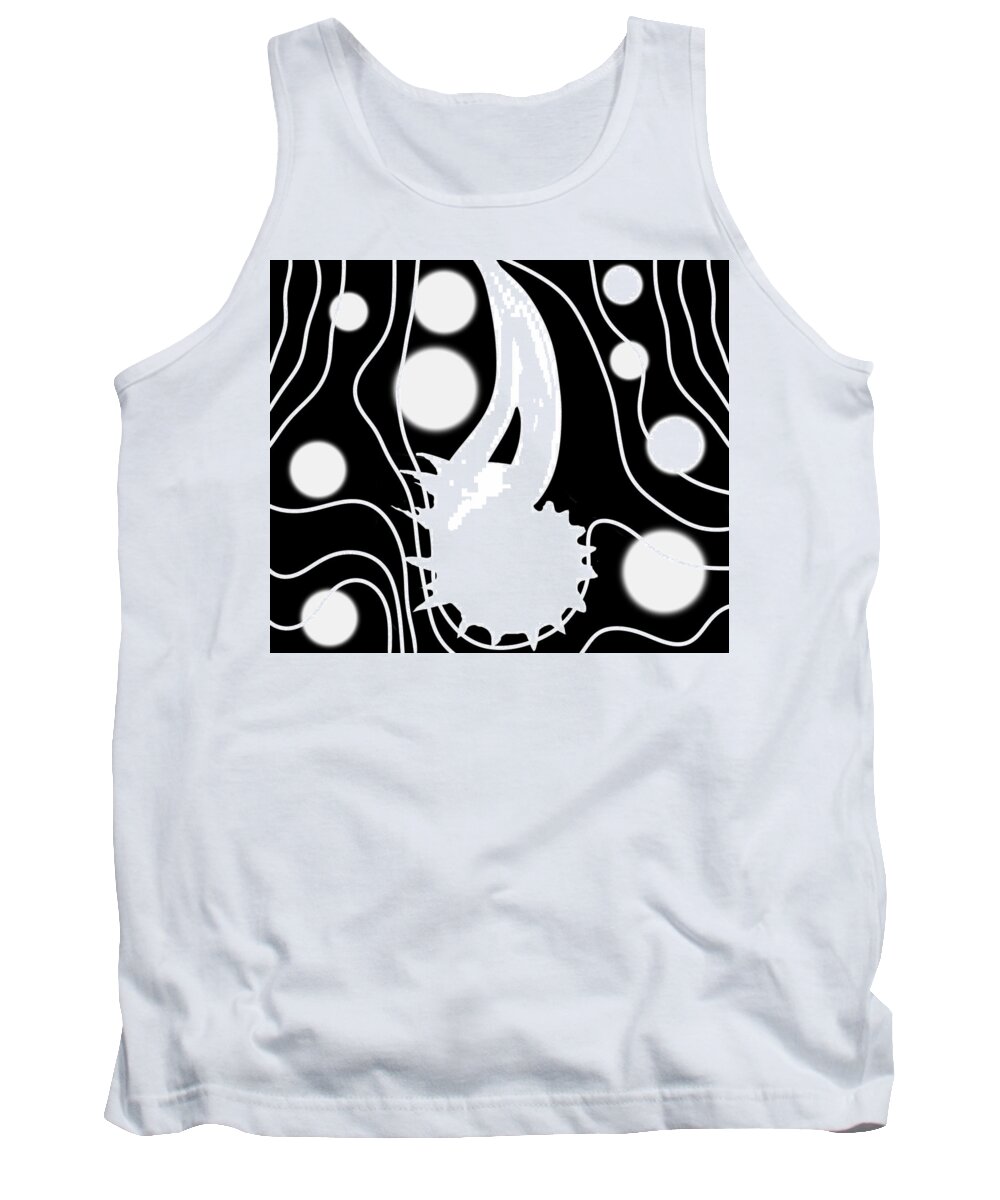 Modern Abstract Tank Top featuring the digital art White on Black Lost Tail by Joan Stratton