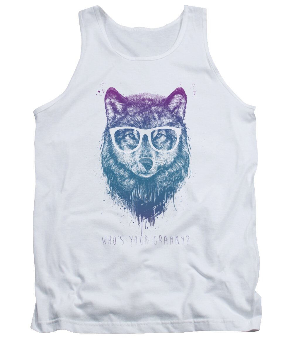 Wolf Tank Top featuring the mixed media Who's your granny? by Balazs Solti