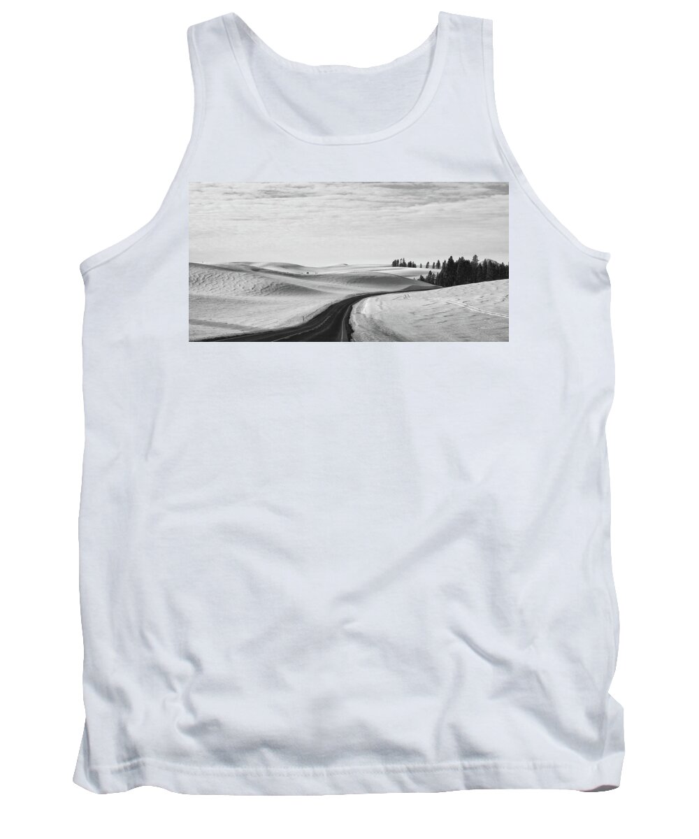 Winter Tank Top featuring the photograph Winter Country Road 2 BW by Tatiana Travelways