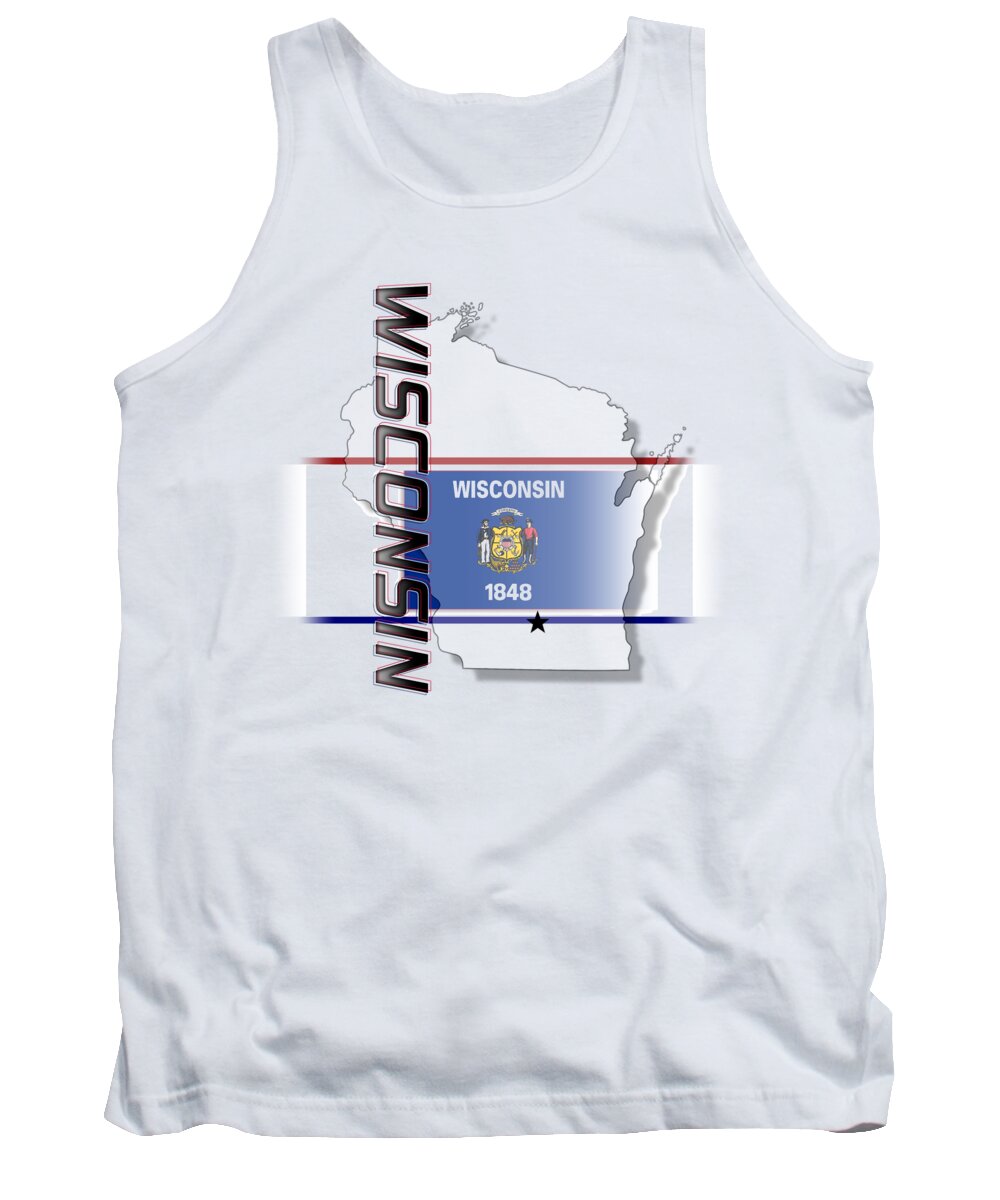 Wisconsin Tank Top featuring the digital art Wisconsin State Vertical Print by Rick Bartrand