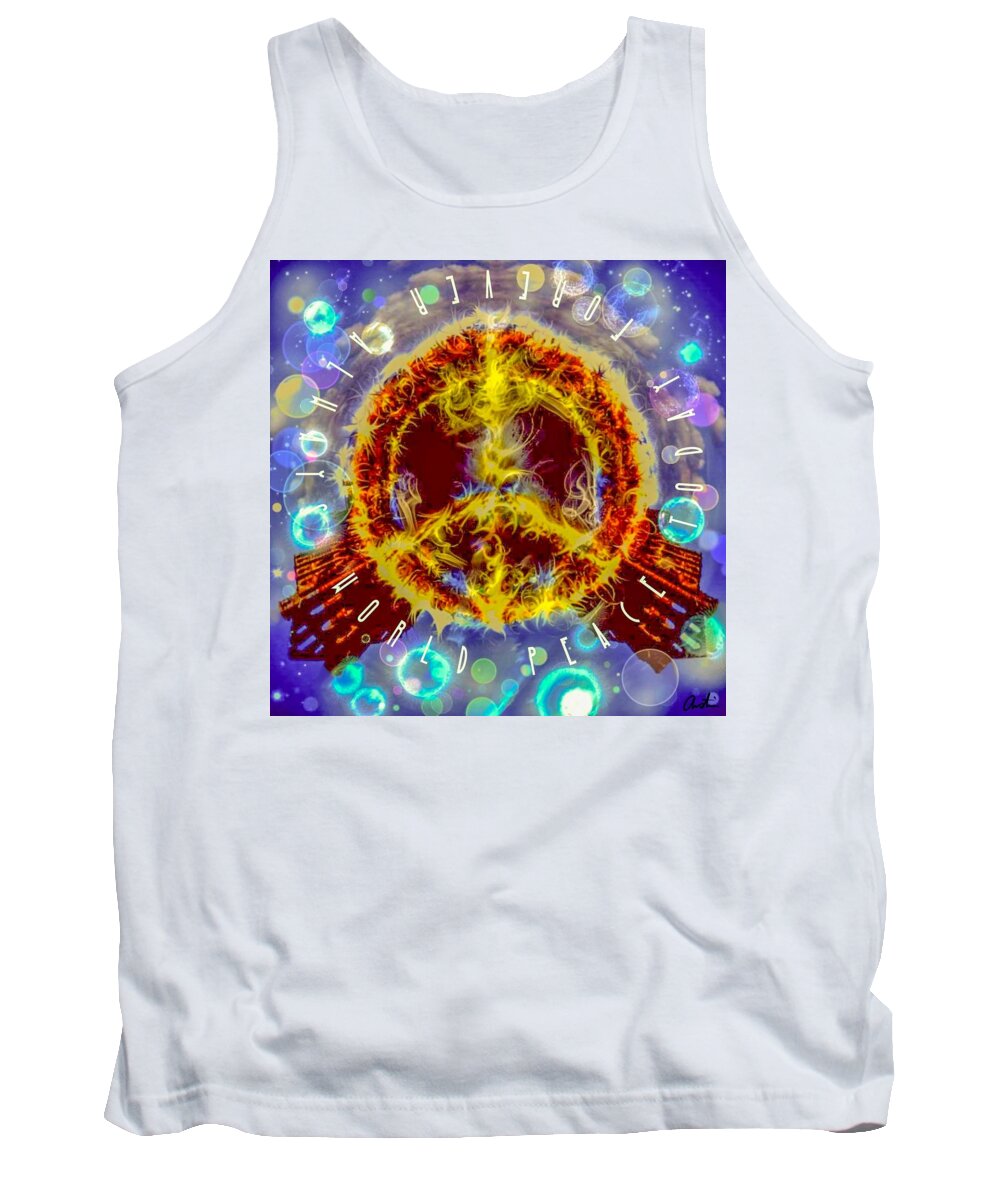 Pets Art Tank Top featuring the digital art World Peace Today Forever Always by Callie E Austin
