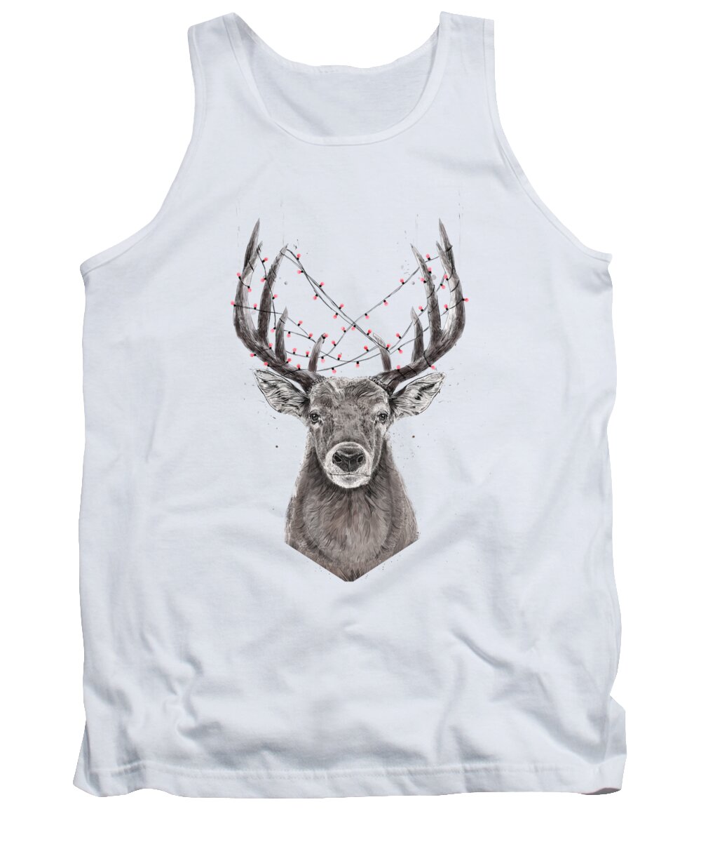 Deer Tank Top featuring the drawing Xmas deer by Balazs Solti