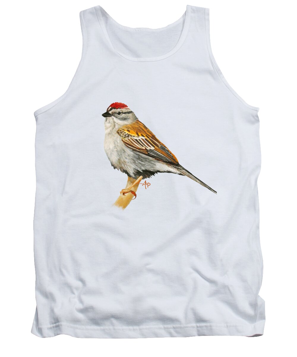 Chipping Sparrow Tank Top featuring the painting Chipping Sparrow #1 by Angeles M Pomata